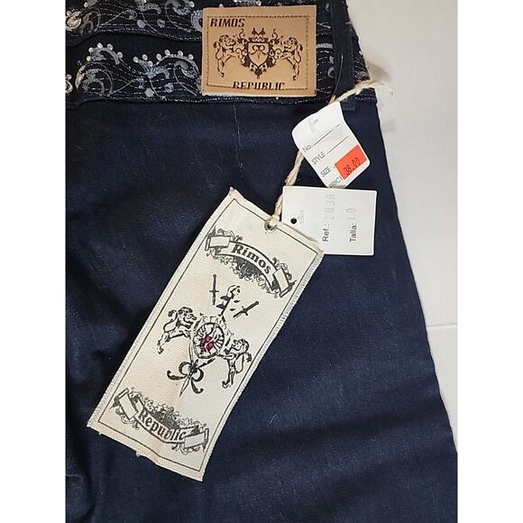 RARE Rimos Republic Jeans Size 10 Straight Leg 90s Y2K Embellished Dark Wash - Picture 8 of 10